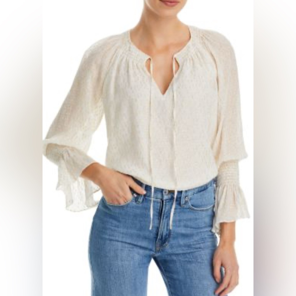 Ramy Brook Faith Long Sleeve Silk Blend Peasant Top Blouse Bell Sleeves